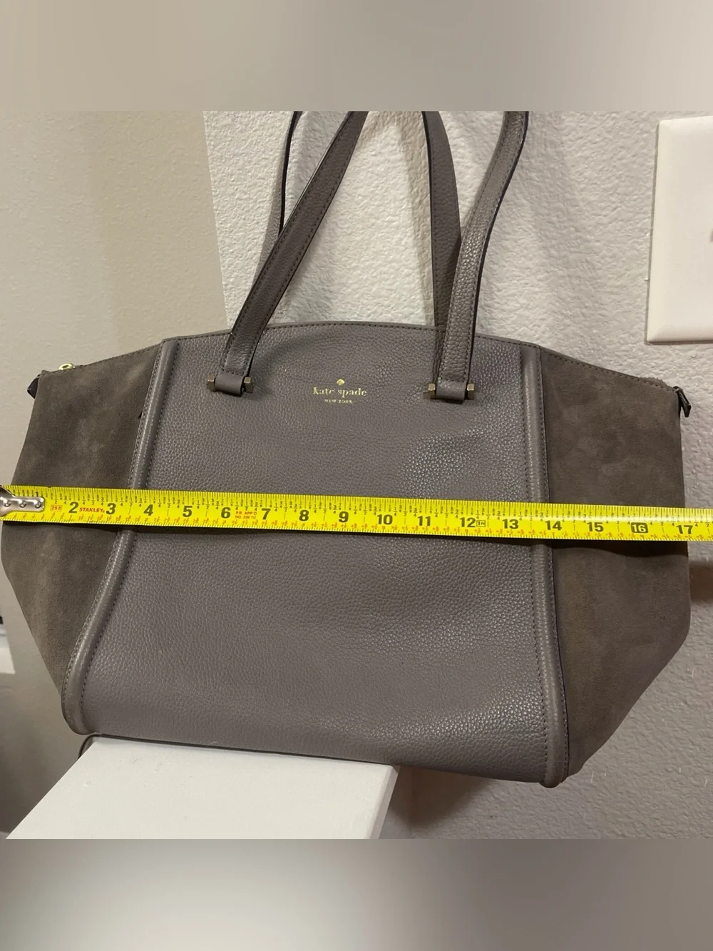 kate spade Pebbled Leather Tote in Charcoal with Suede Sides